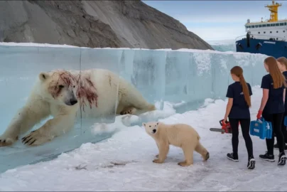A volunteer accidentally saved a mother polar bear from danger