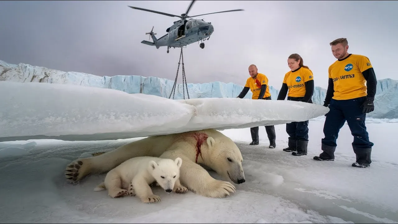 Heartwarming rescue, Volunteers save injured polar bear mother and cub from avalanche
